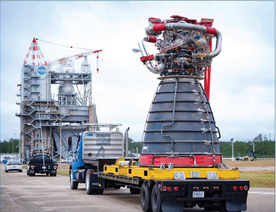 RS_25 engine being driven to NASA Stennis Test Stand A-1 (Credit: NASA Stennis)